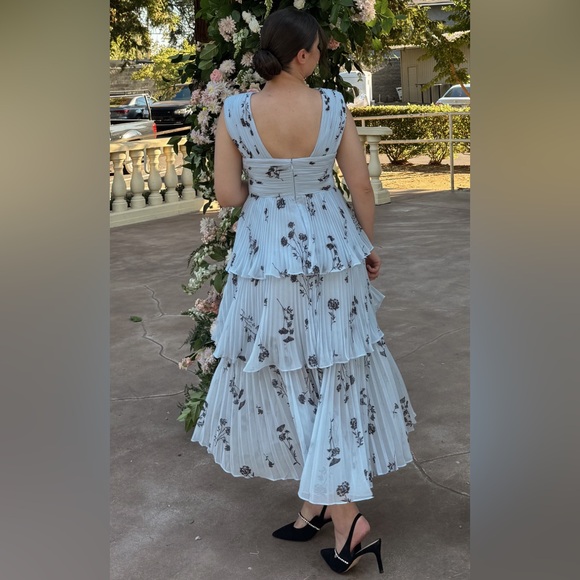 SELF- PORTRAIT BLUE FLORAL SILHOUETTE CHIFFON CROSSOVER MIDI DRESS - Picture 10 of 11